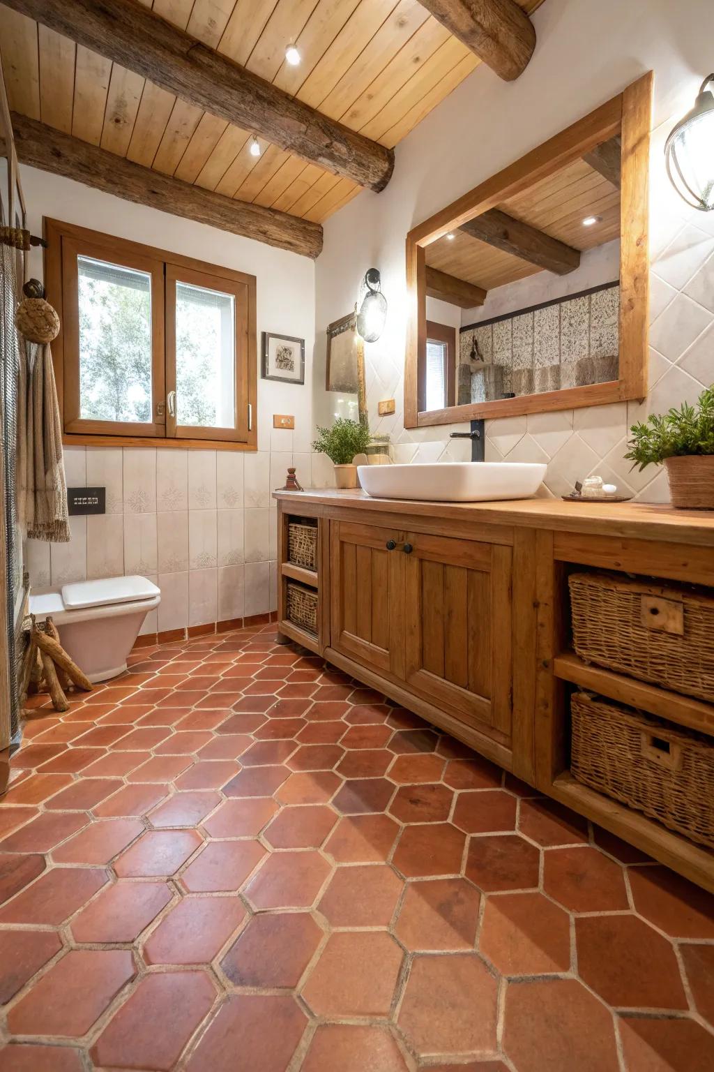 Clay panels bring warmth and rustic charm to bathrooms.