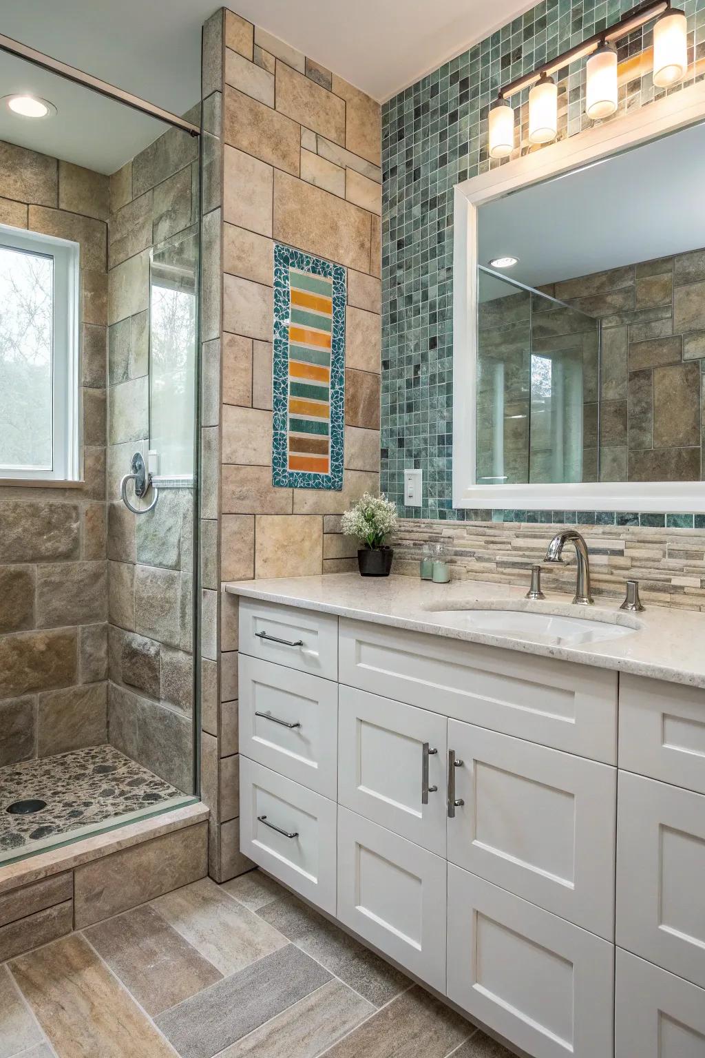 Combining materials for a rich, textured bathroom design.