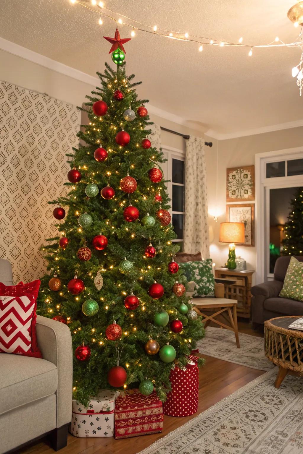 Strong colors bring an upbeat and cheerful vibe to the tree.