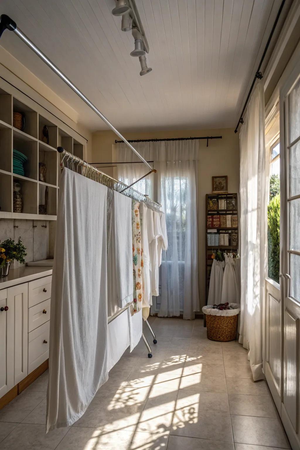 Keep your laundry area tidy with fold-away drying rods.