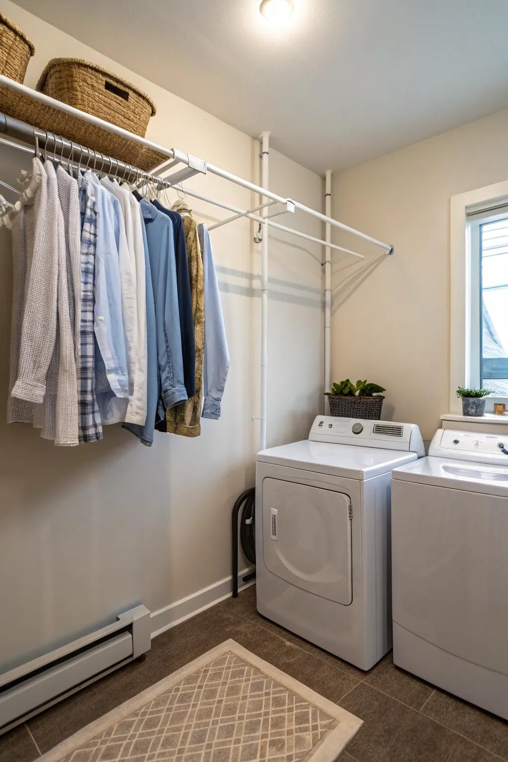 Flexible tension rods adapt to any laundry space.