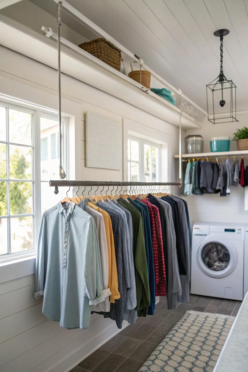 Create a sleek floating effect with suspended drying rods.