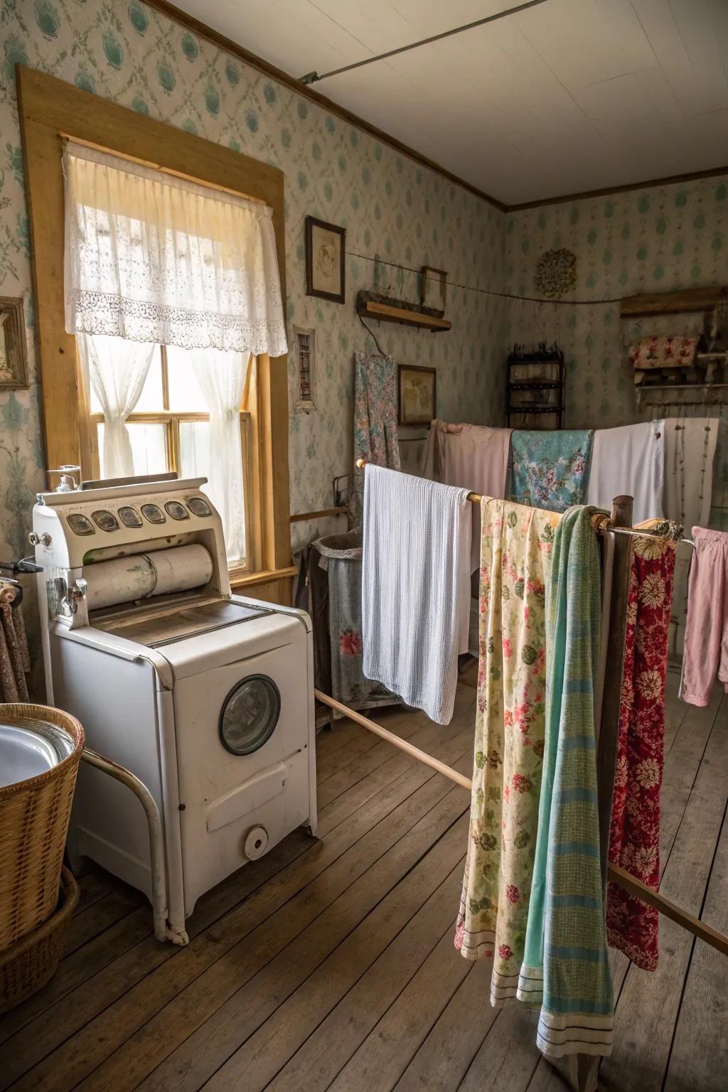 Add nostalgic charm with vintage-style drying rods.