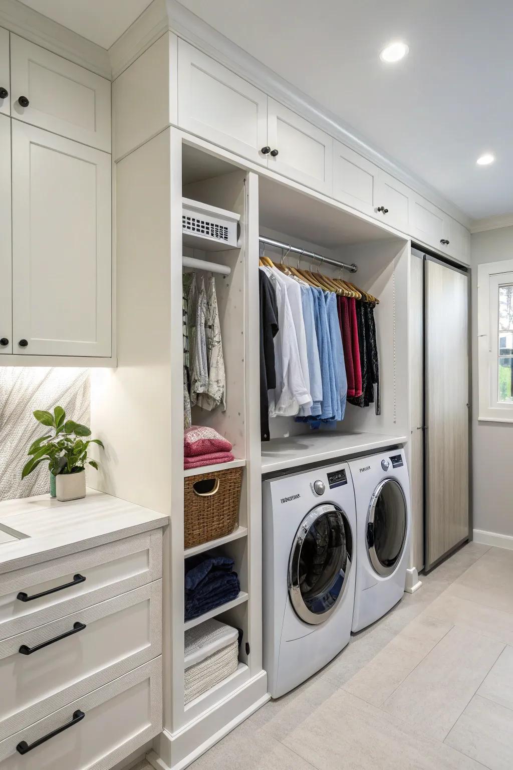 Integrate drying rods into cabinetry for a polished look.