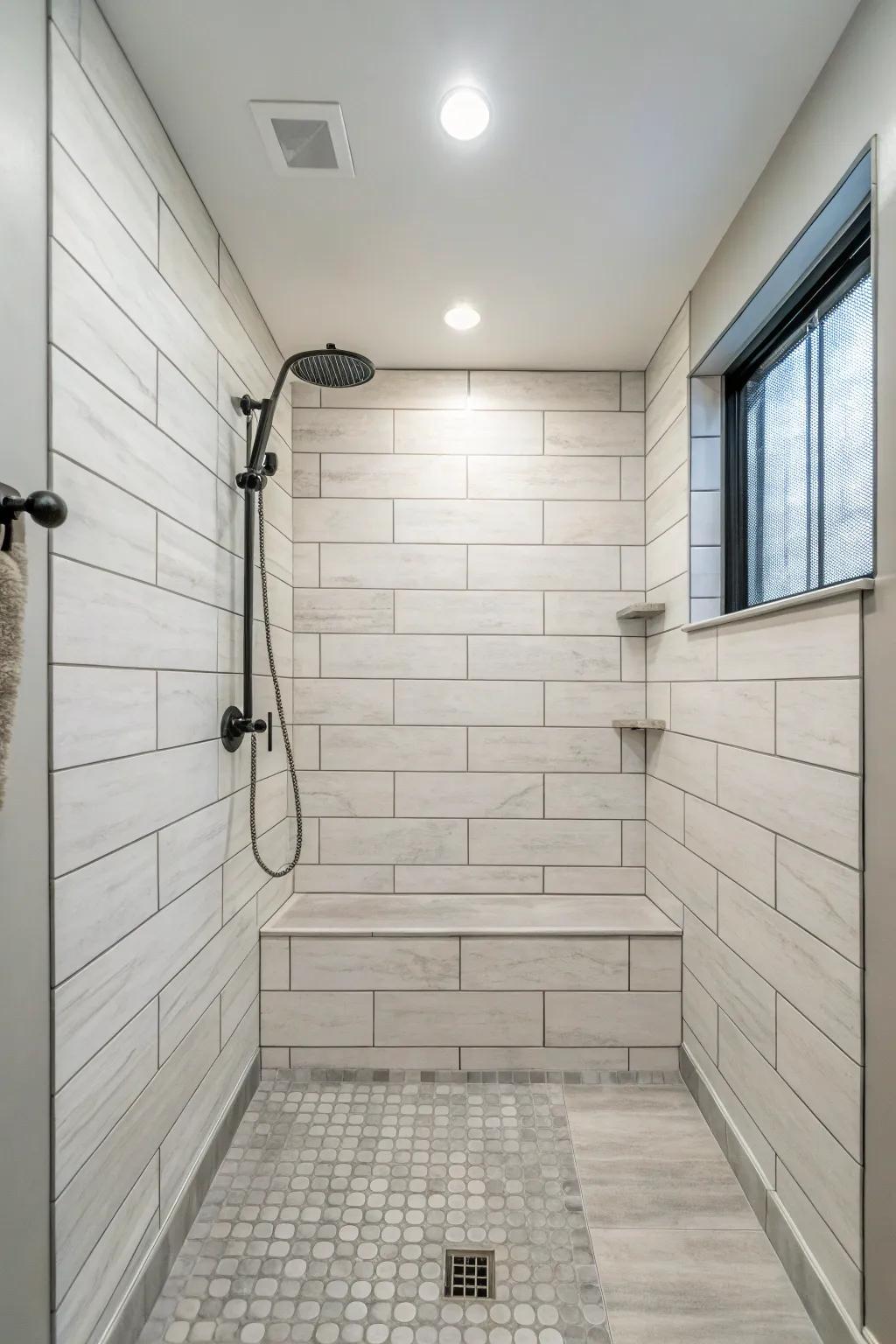 A classic stacked design provides a sleek, modern shower appearance.
