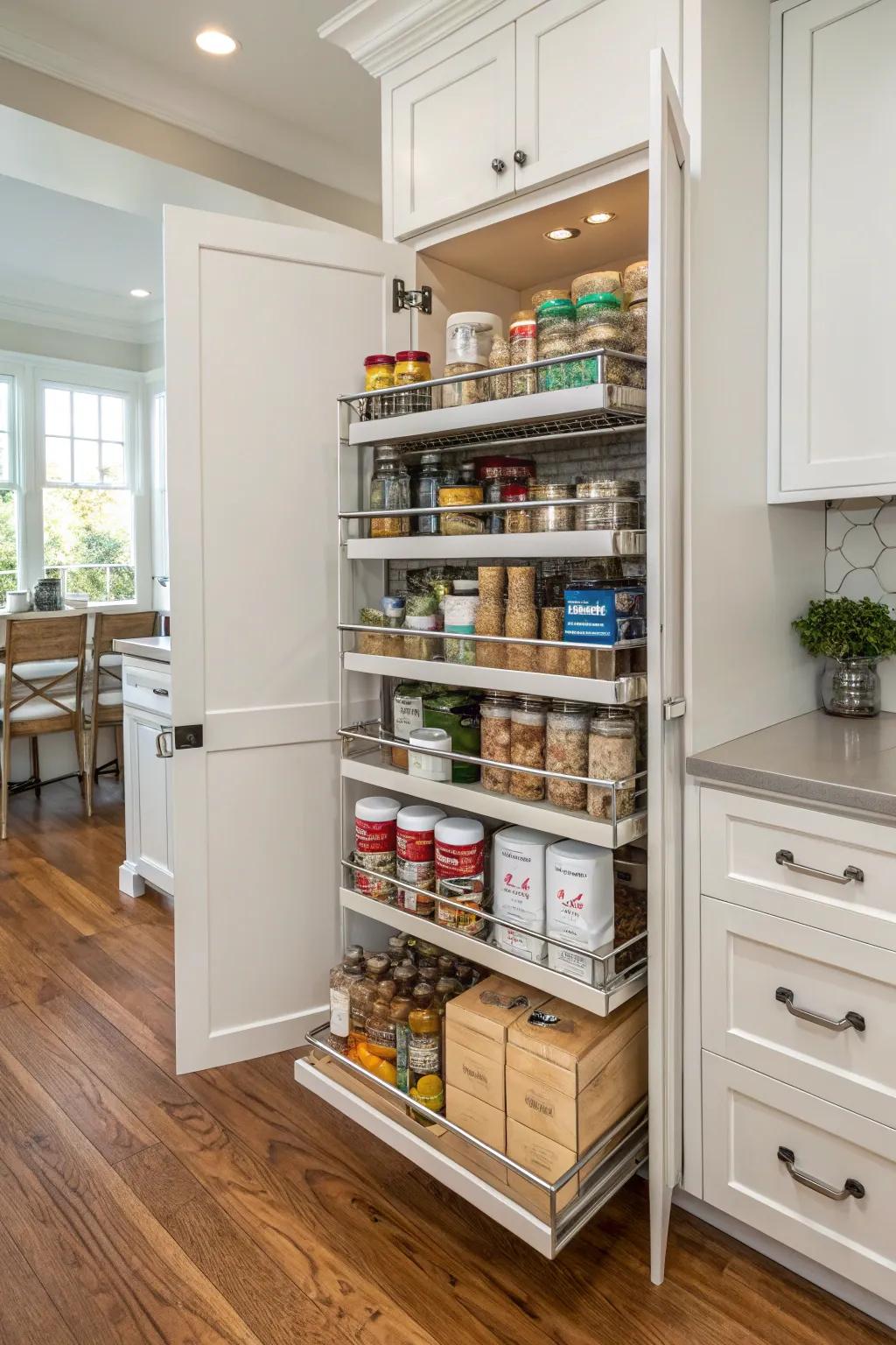 Slide-out shelves bring all your pantry goods to you.