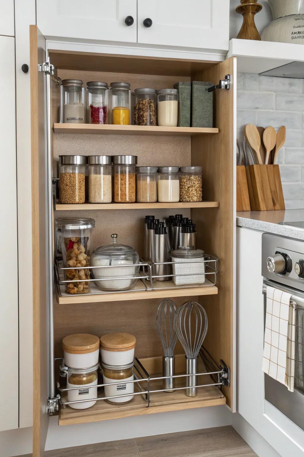 Customized storage options is provided by Adjustable Shelves.