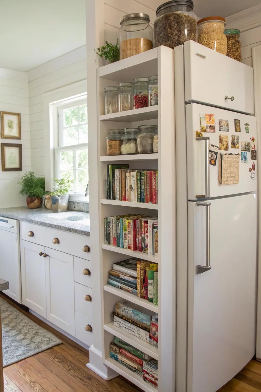 Vertical shelving adds both flair and purpose.