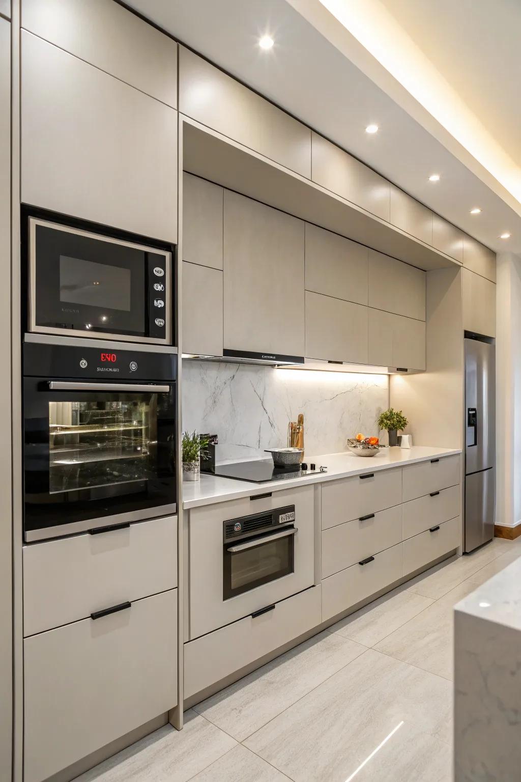 A streamlined look is achieved by seamlessly integrating appliances.