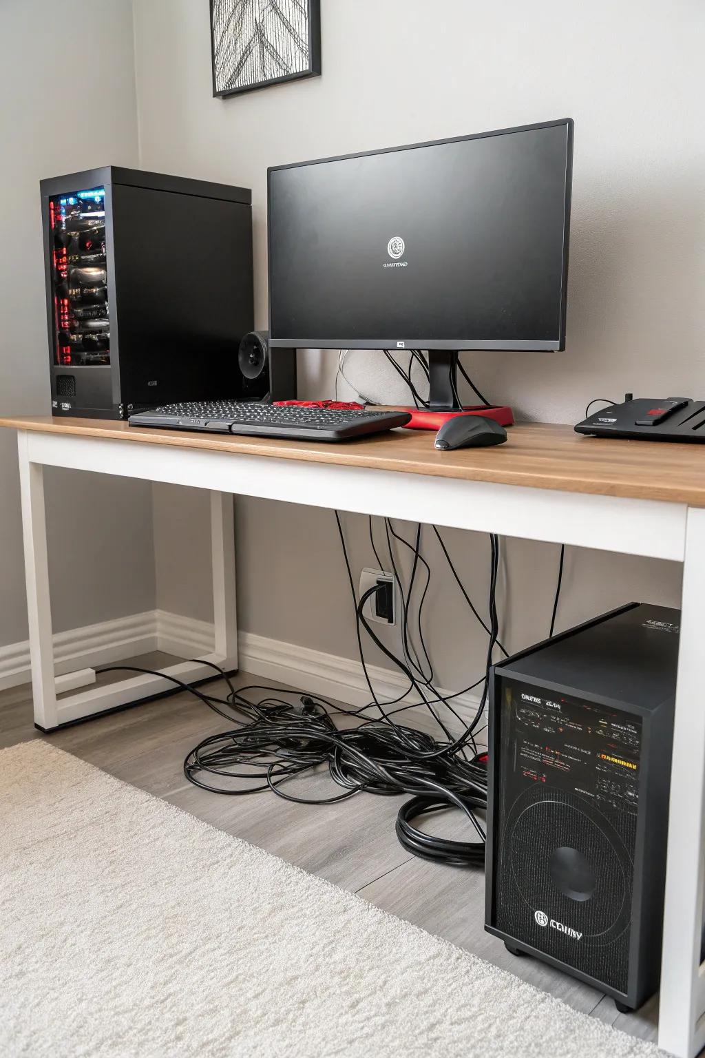 Well-managed wires contribute to a sleek gaming setup.