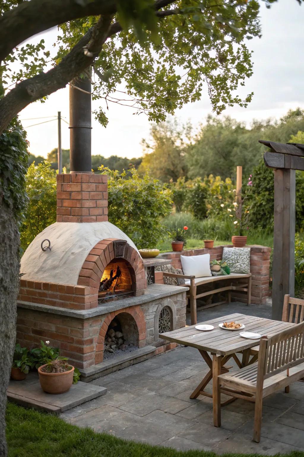 Indulge in handmade pizzas and more with a charming pizza oven.