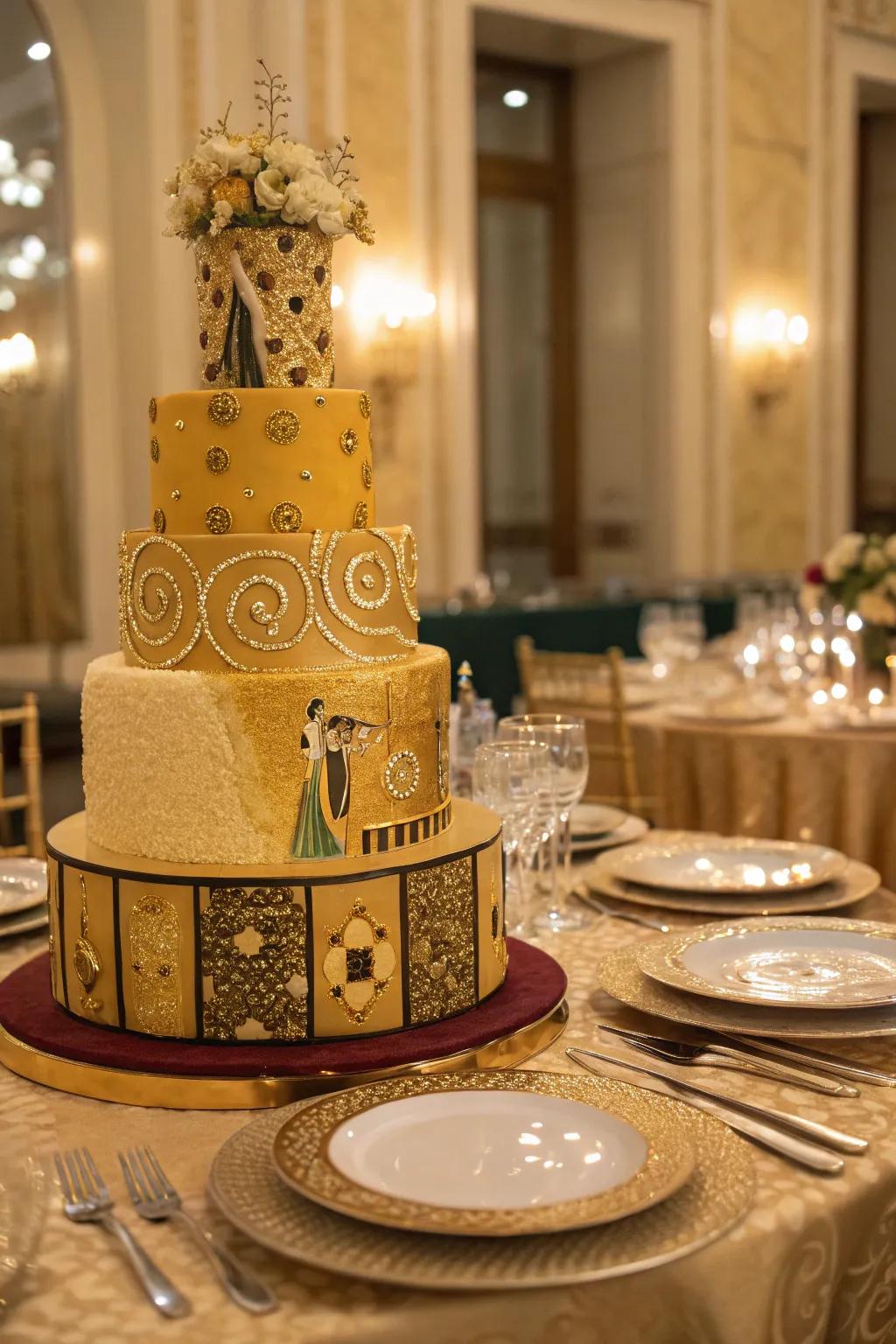 Gustav Klimt's influence adds an element of extravagance to your cake design.