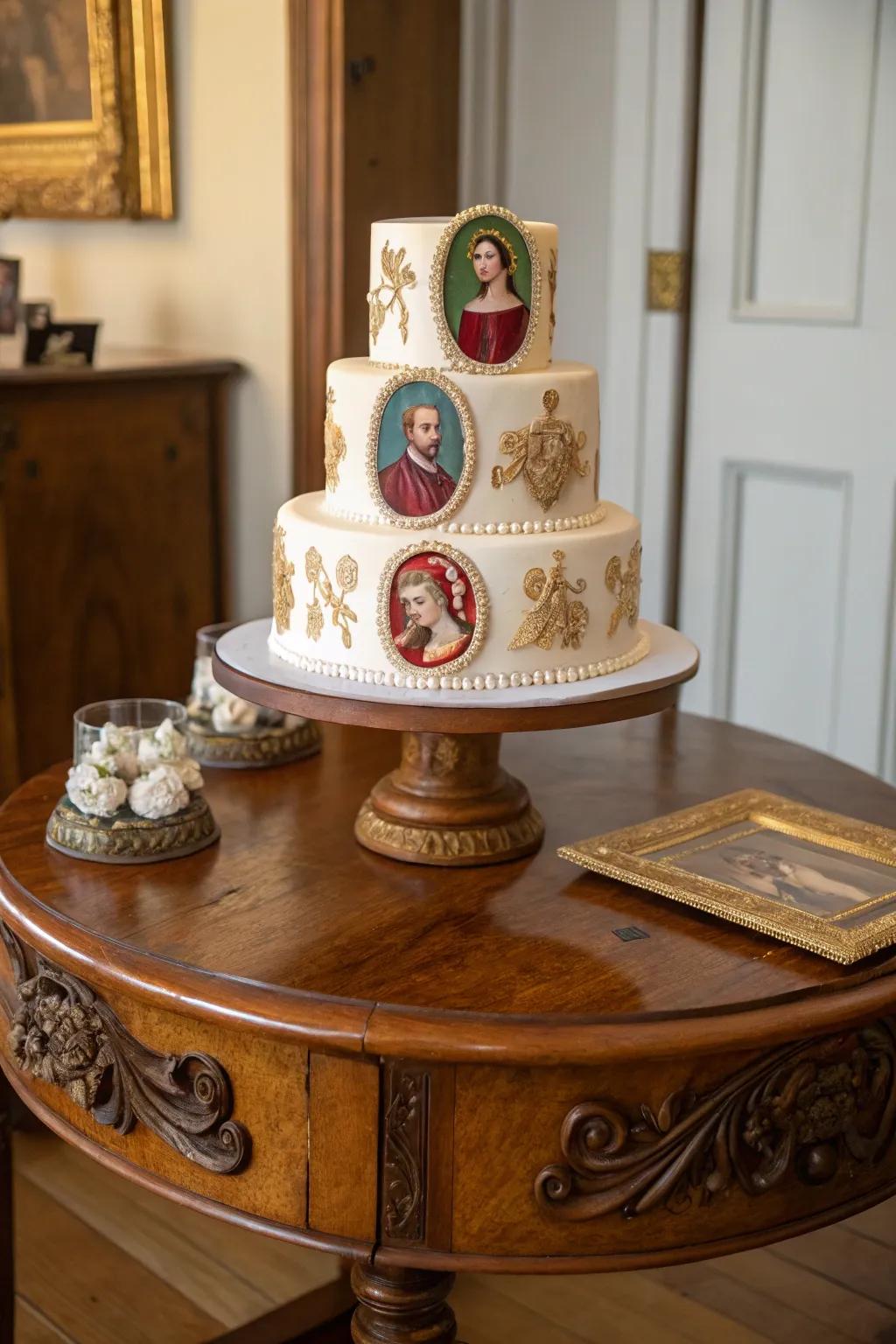 A Renaissance portrait cake carries classical art elegance to your event.