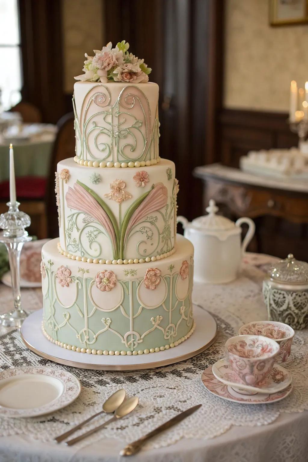 An Art Nouveau cake is a timeless tribute to enduring elegance.