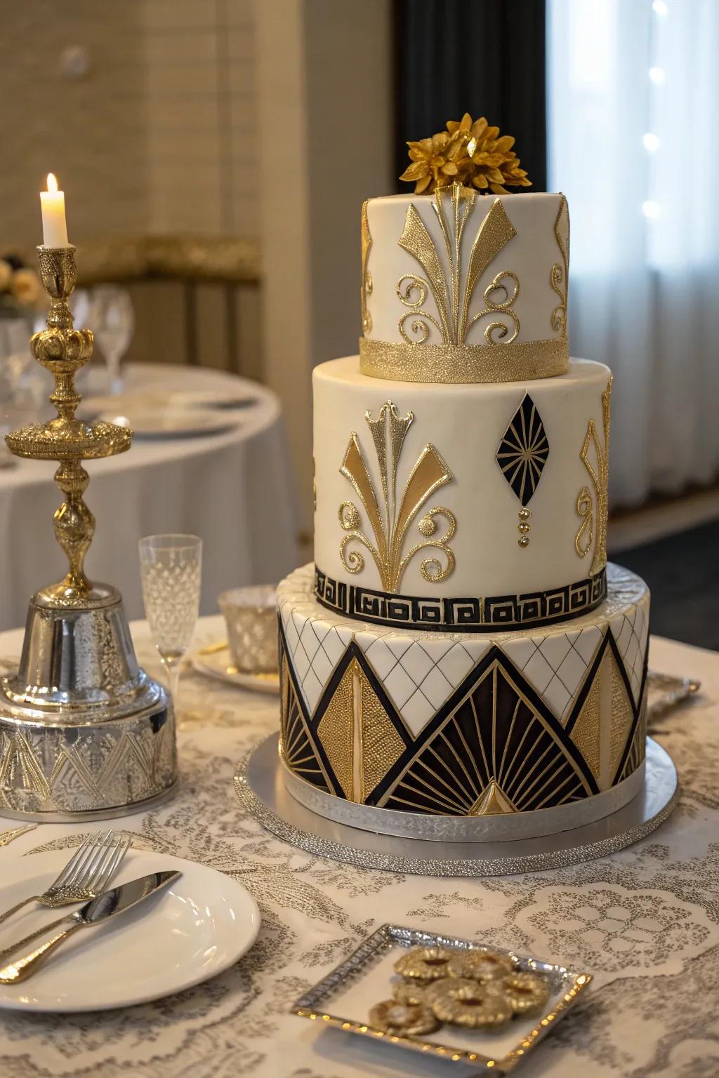 An Art Deco cake brings vintage sophistication to your gathering.