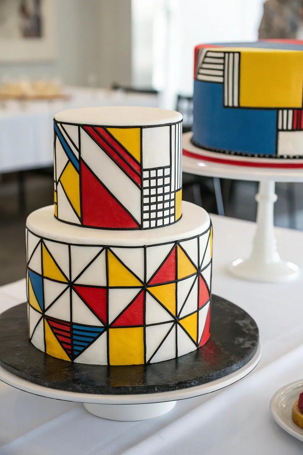A Cubist cake presents a contemporary and artistic flair to your dessert presentation.