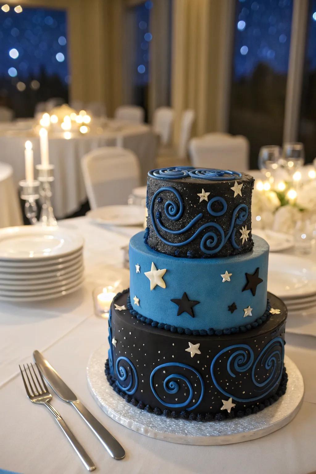 Bring the magic of the night sky to your celebration with a Van Gogh-inspired cake.