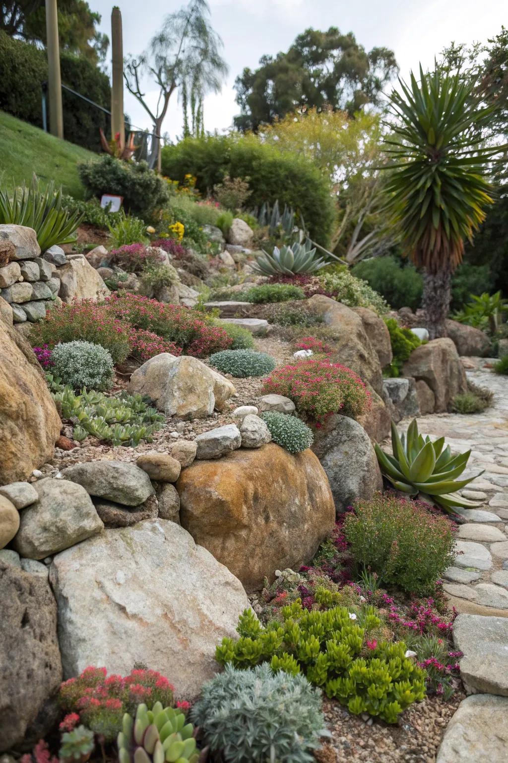 A breathtaking rock garden that lends an element of natural beauty to the landscape.