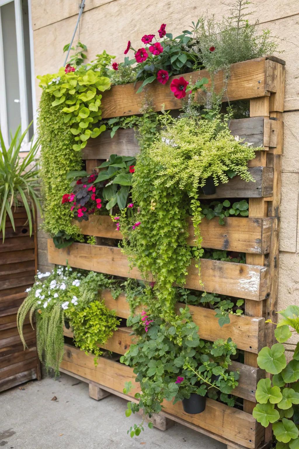 An inventive vertical garden adds greenery and flair to any wall.