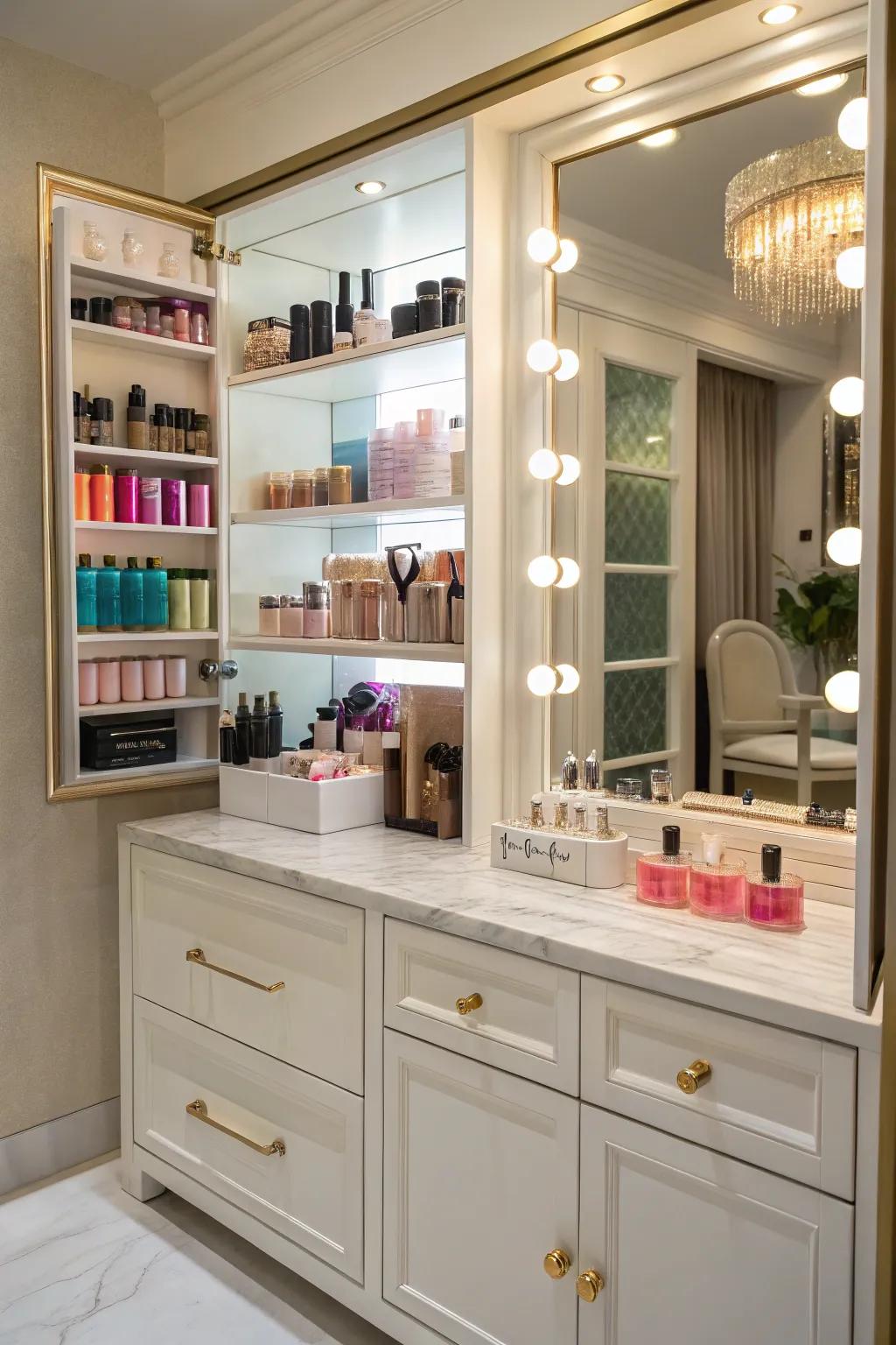 Sleek built-in storage keeps everything within reach and organized.