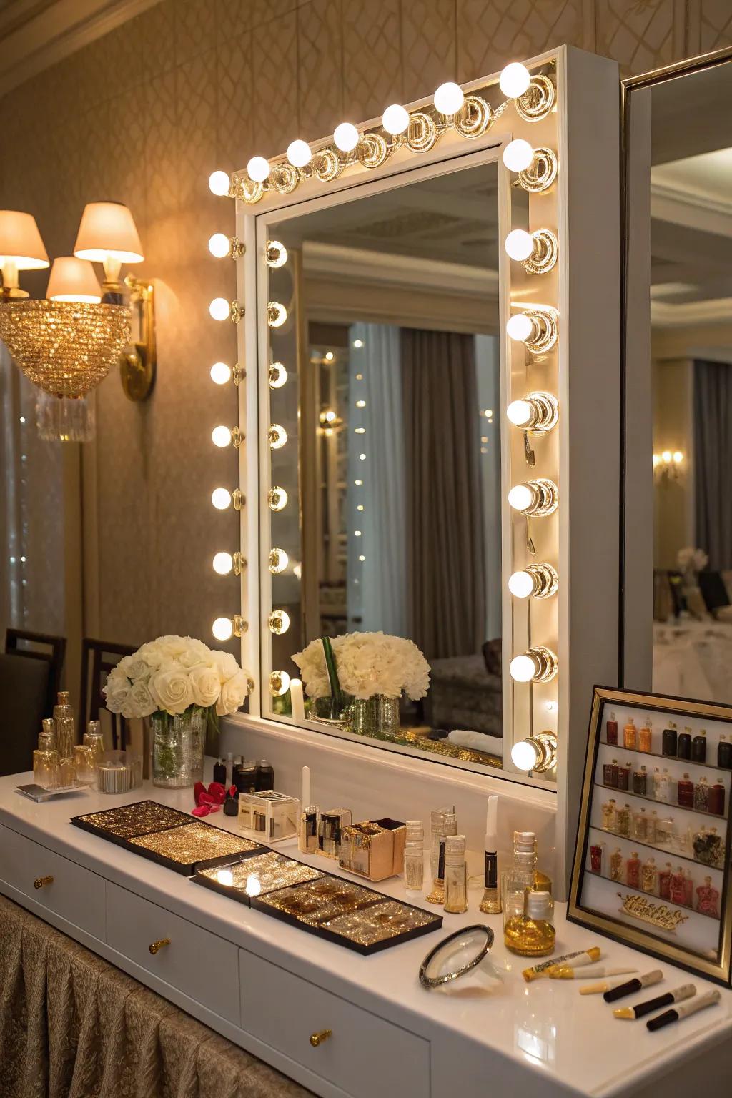 Experience the glamour of Hollywood with perfectly illuminated mirrors.