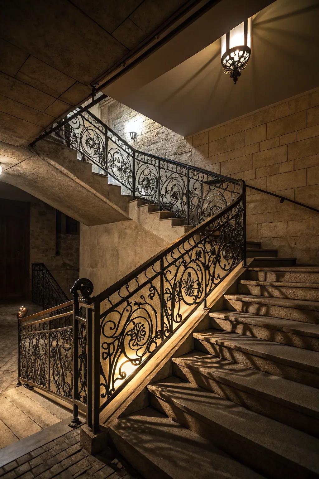 Artistic metalwork railings add a unique and eye-catching element.