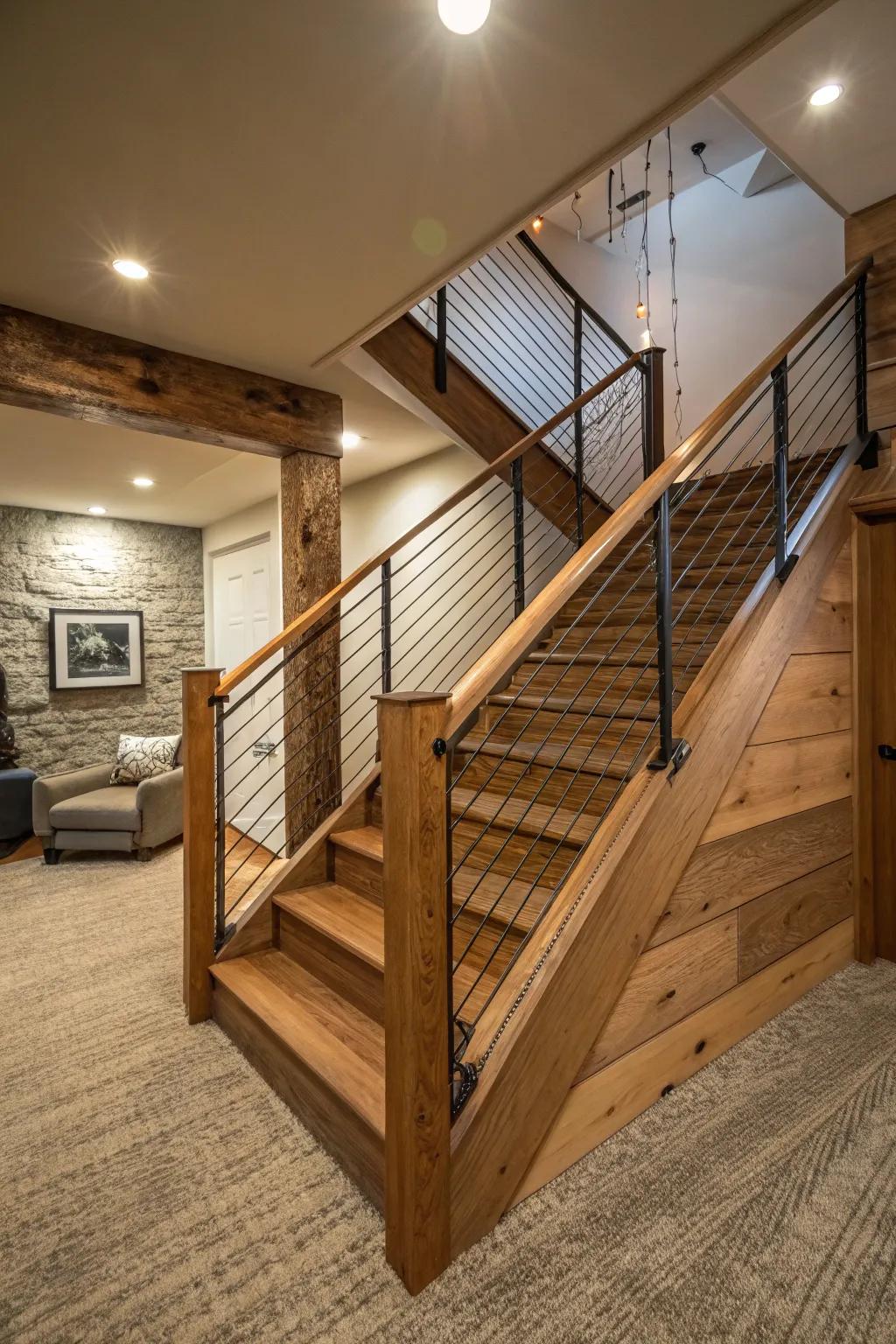 Cable and wood fusion offers a rustic yet modern appeal.