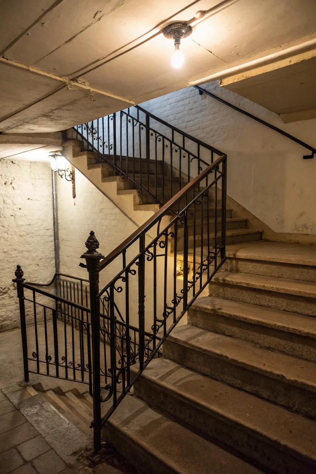 Wrought iron railings provide a timeless and elegant look.