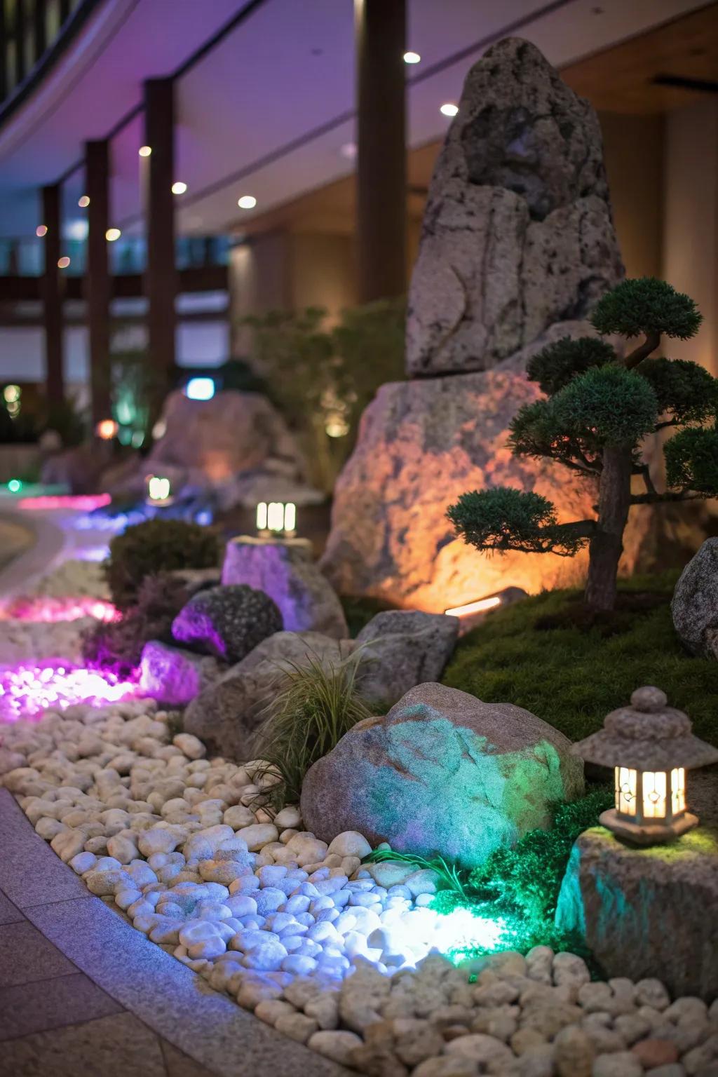 A glowing stone display shines with wonderful night charm.