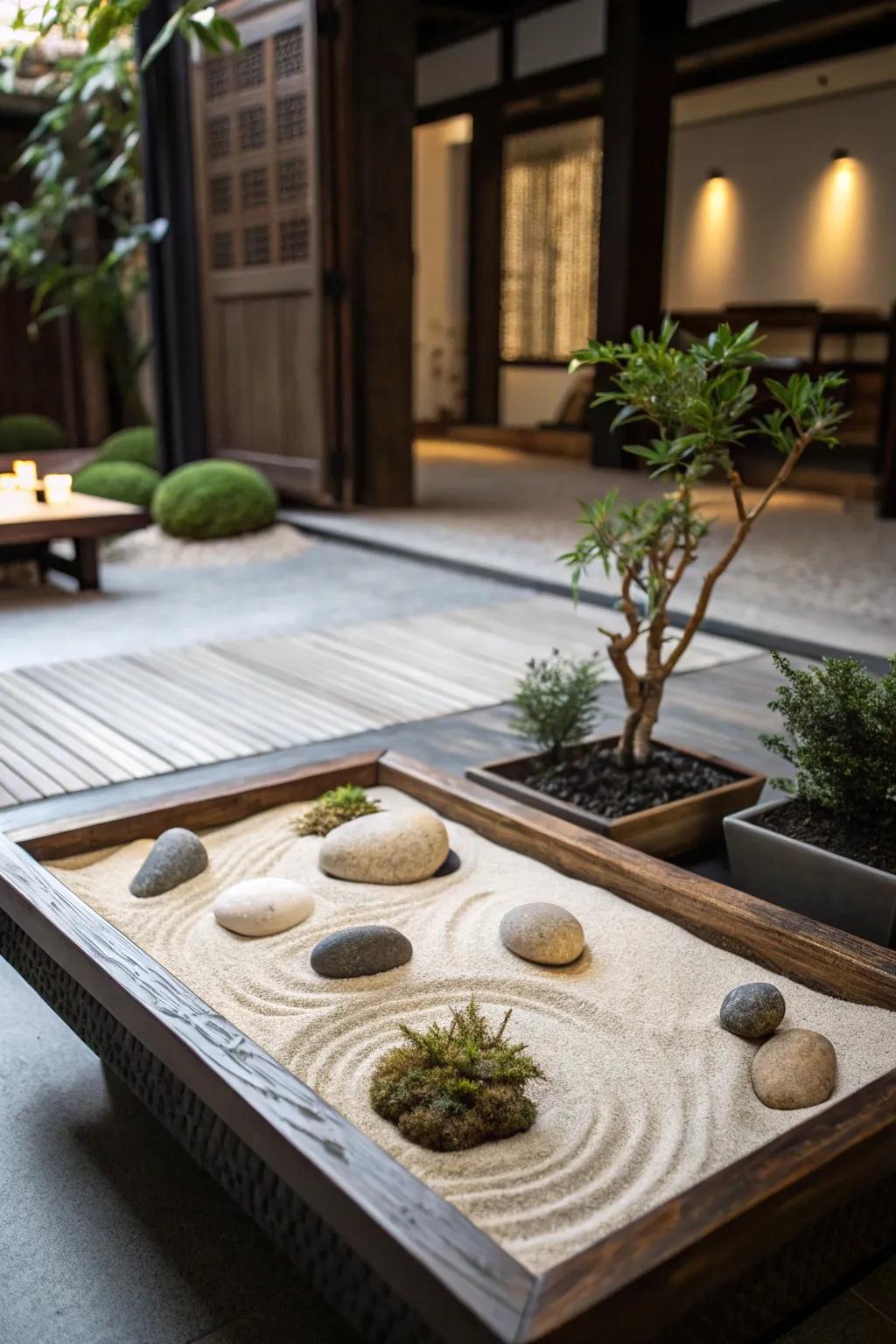 A Zen garden offers a calm area inside your home.