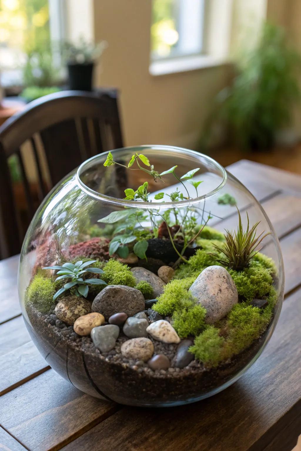 A terrarium offers a captivating look into a small world.