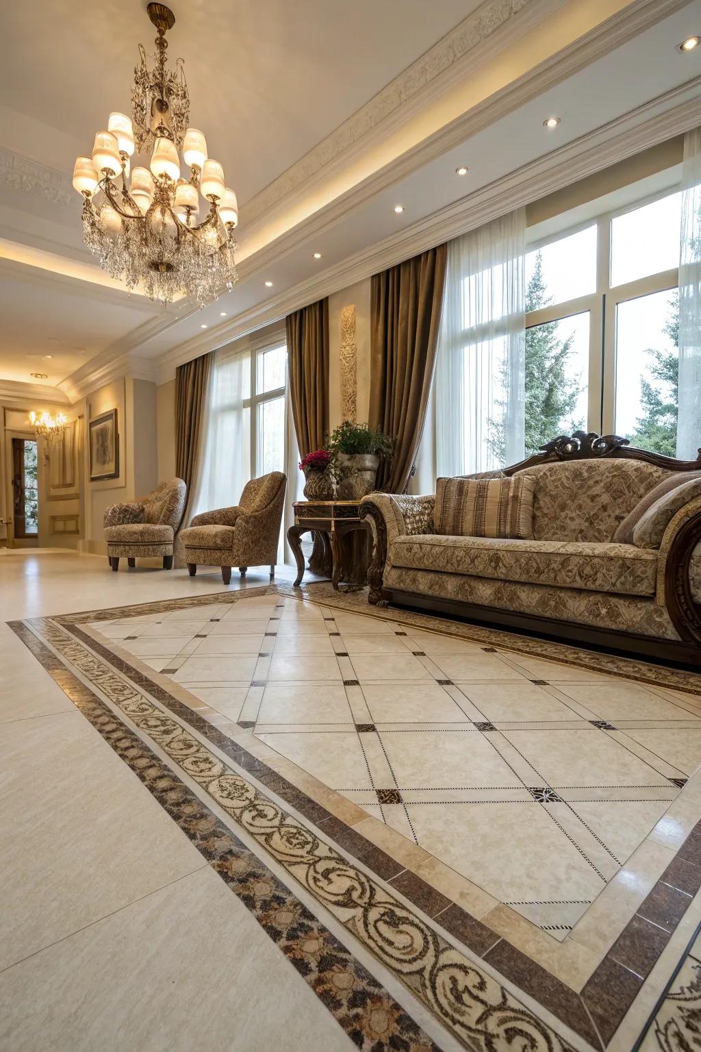 Elegant tile edge highlighting the transition