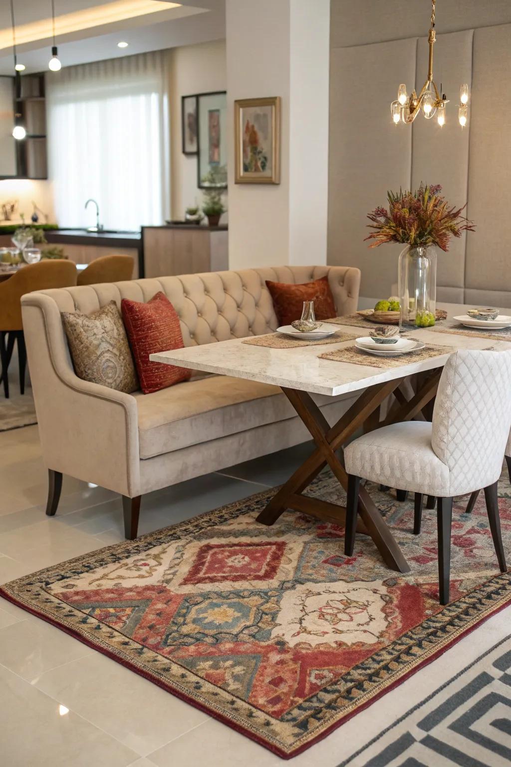 Mark areas through thoughtful rug placement.