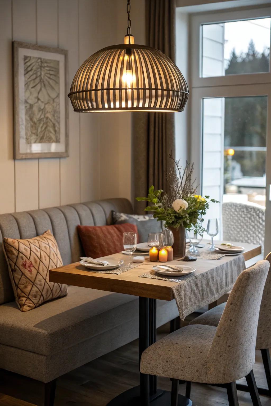Define your dining space with statement lighting.