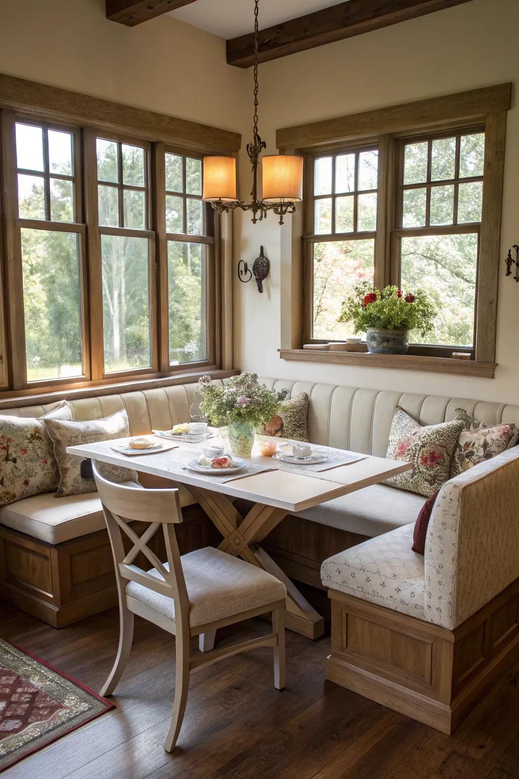 Optimize seating with L-shaped benches.