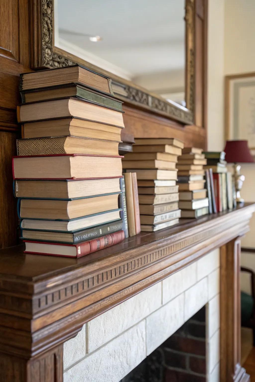 Symmetry and asymmetry create a balanced yet dynamic mantel.