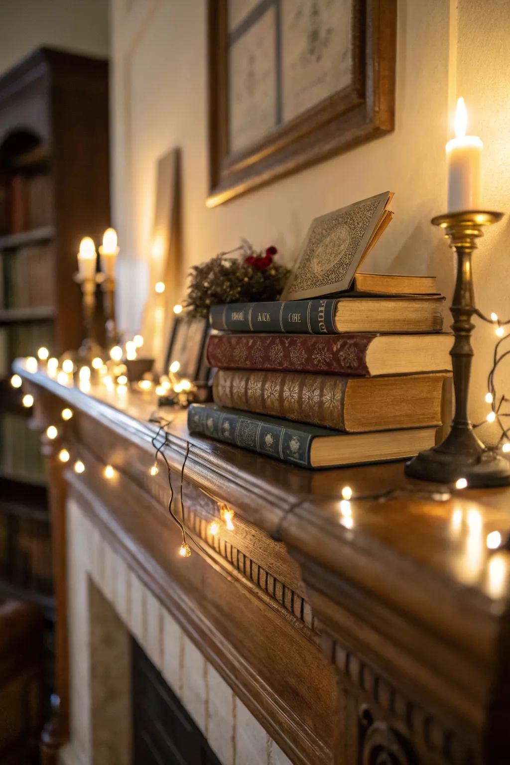 Illumination accentuates the volume display on the mantel.