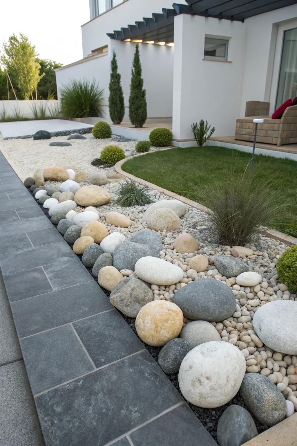 Contemporary stone designs adding a modern flair to the garden.