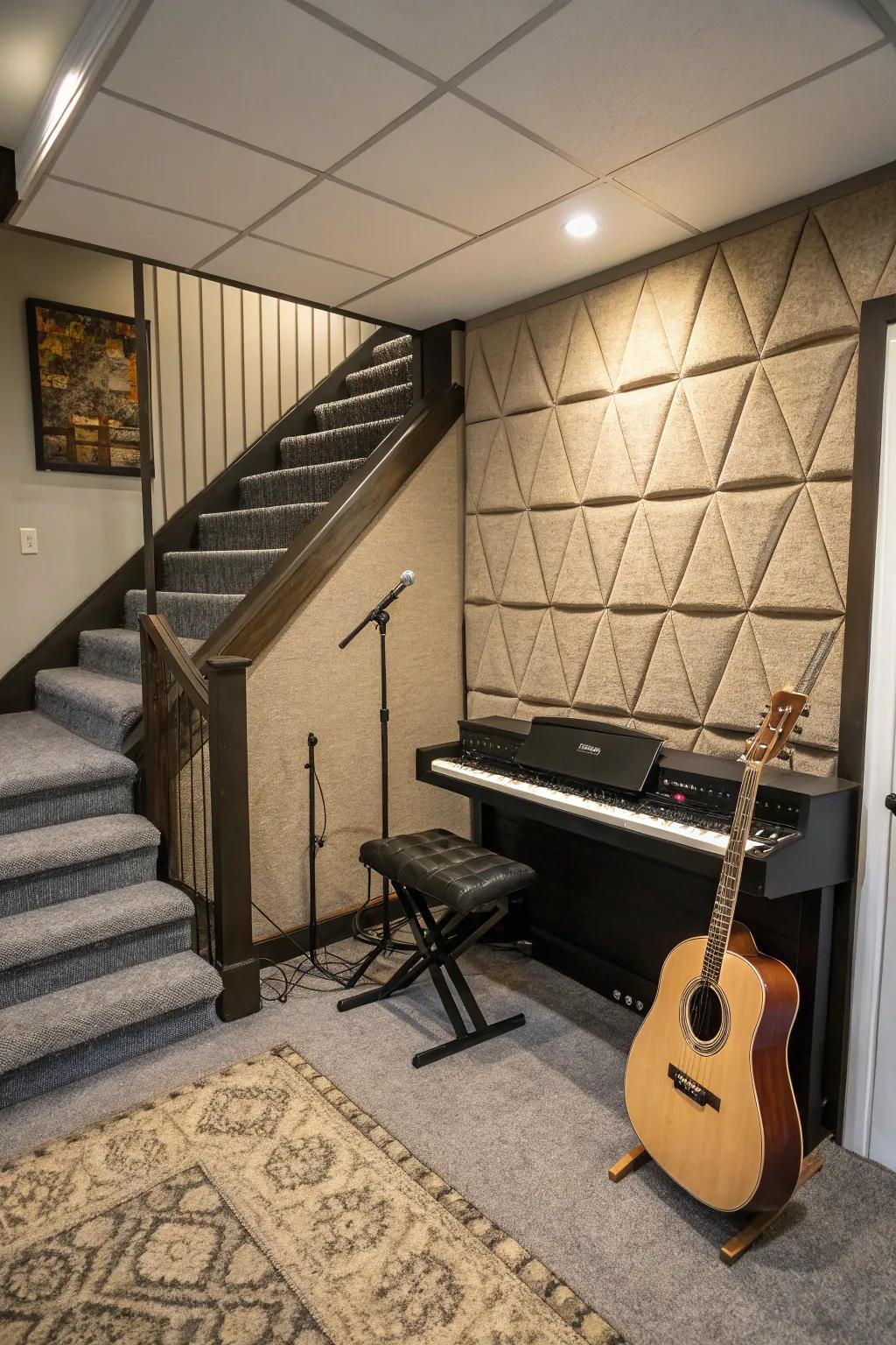 Enjoy a dedicated music space under the stairs.