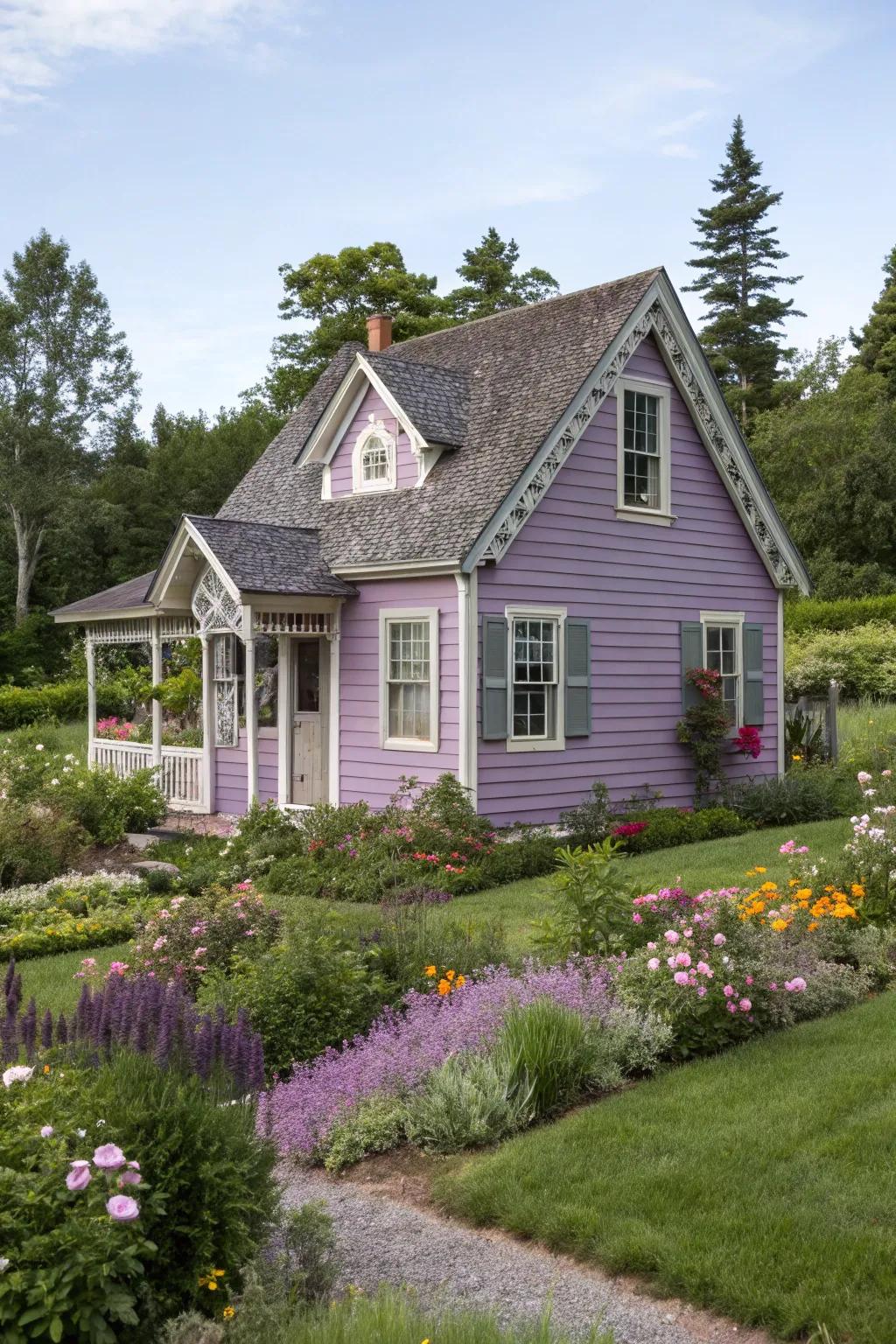 Lilac and gray for a graceful, charming exterior.