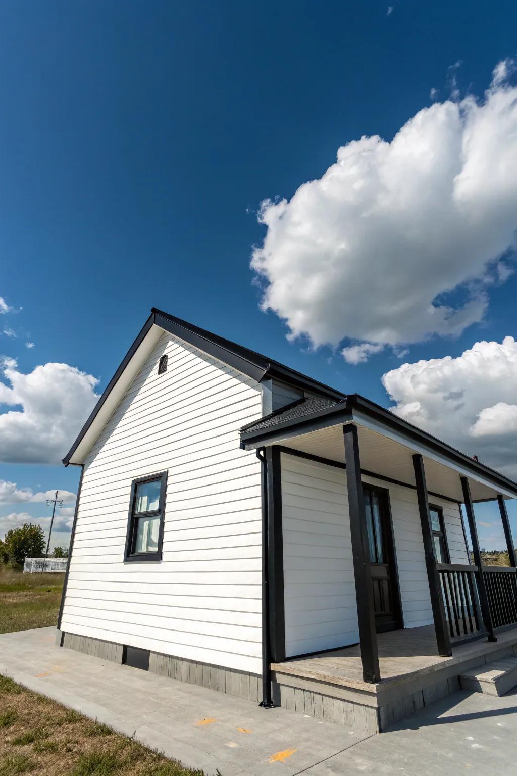 A simple ivory exterior with dark edging for a pristine, spacious aesthetic.