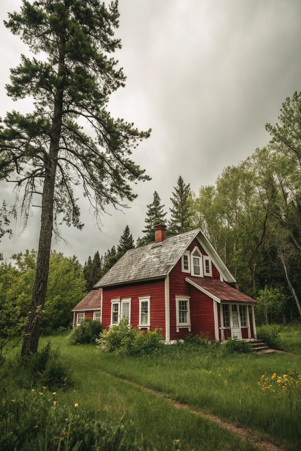 Country scarlet and pure for a warm, charming exterior.