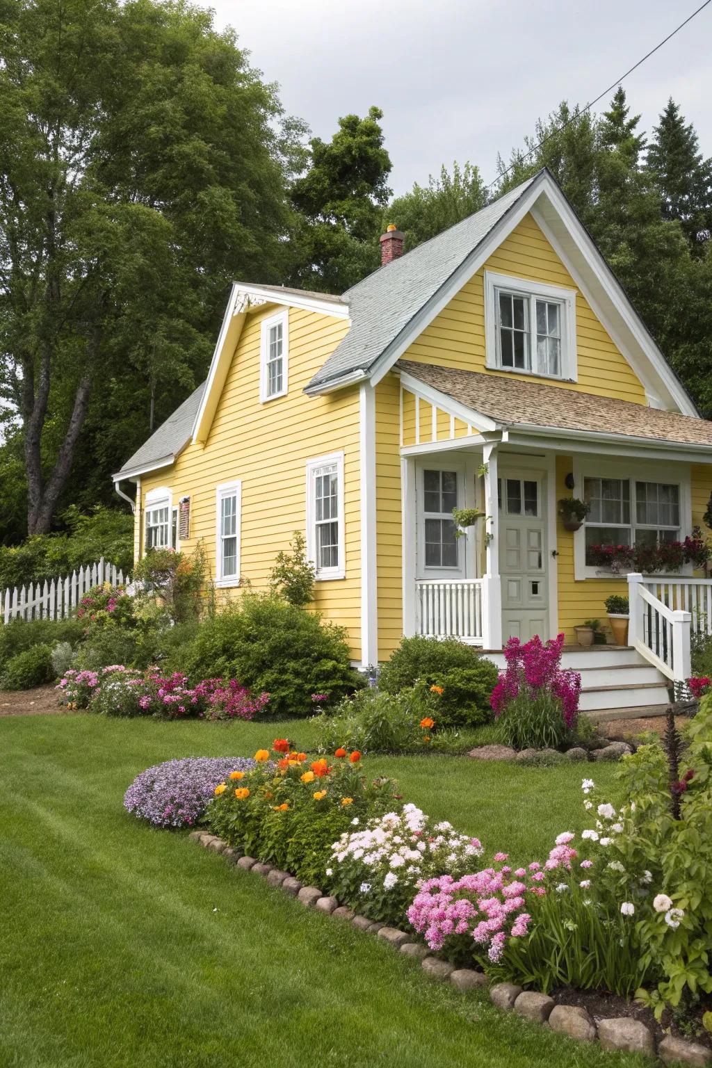 Bright gold and pure trim for a cheerful, inviting exterior.