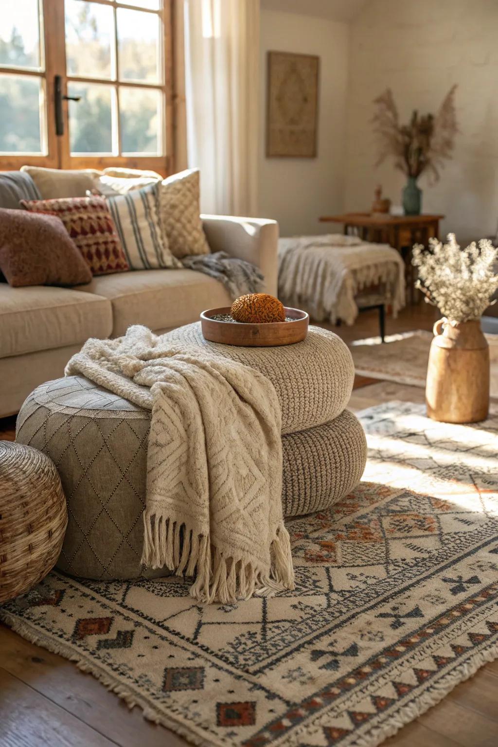 Textured accents that add warmth and depth to the space.