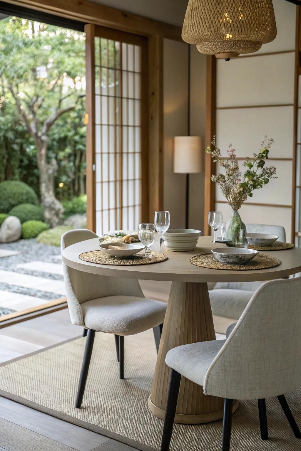 Experience tranquility with a sleek, minimalist table design.