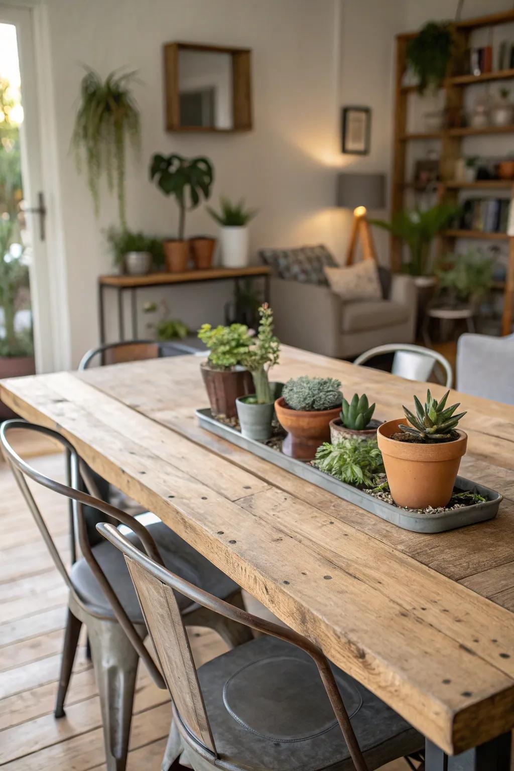 Design an eco-friendly table setting with sustainable materials.