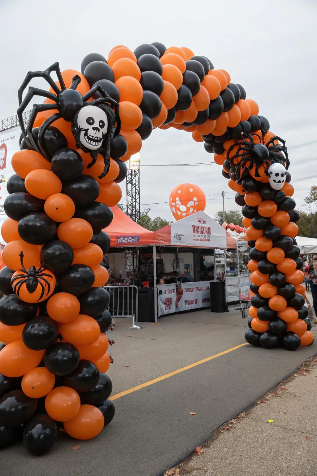 Welcome guests with a festive Halloween balloon arch.