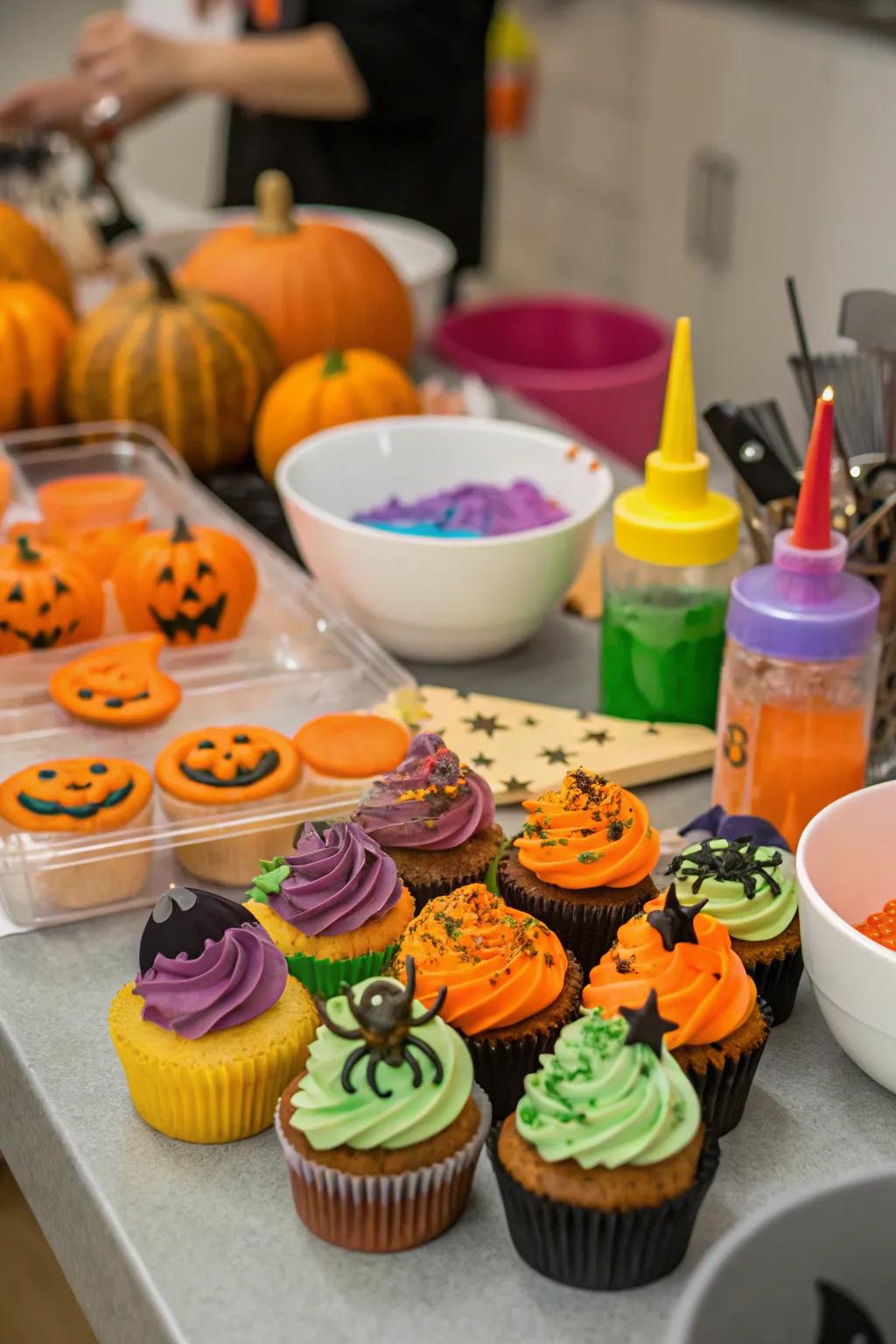 Unleash creativity at the monster cupcake station.