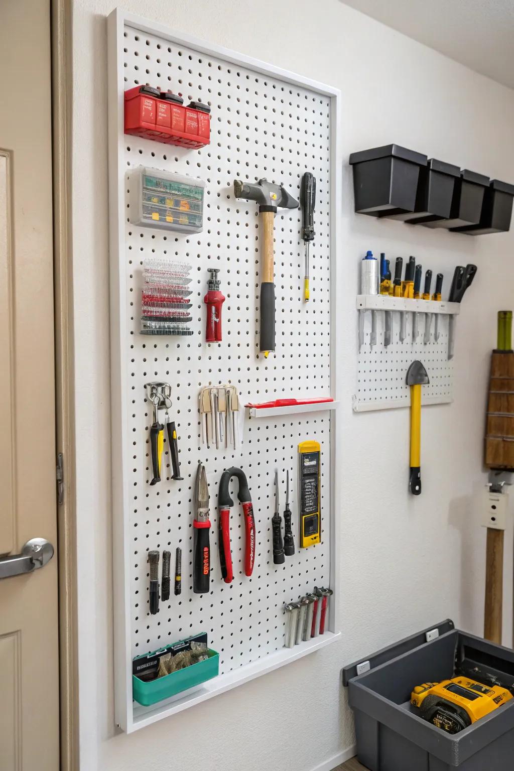 Pegboards offer flexible and customizable storage for your closet.