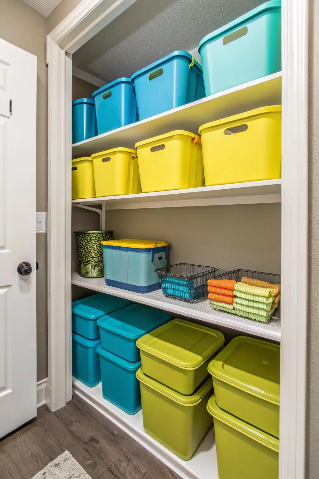 Colorful containers add personality and vibrancy to your storage space.